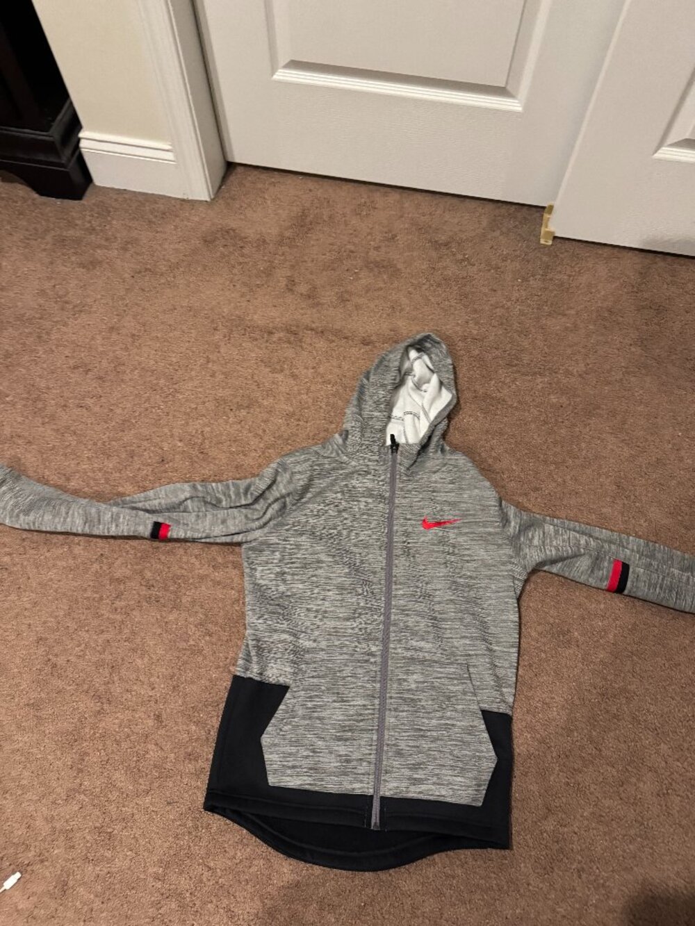 Nike Elite Therma-FIT Full Zip Hoodie Youth XL Gray Red Black Basketball